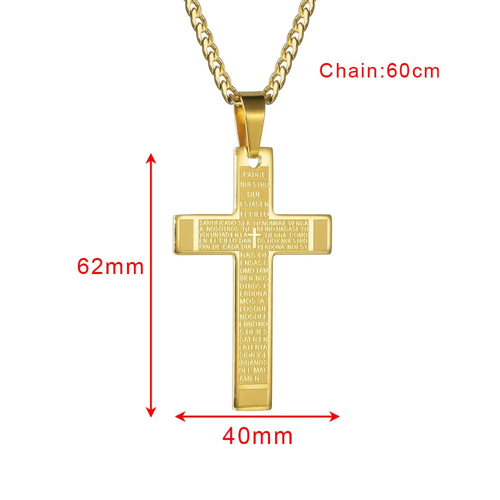 Bible Cross Pendant Necklace 60cm — Gold