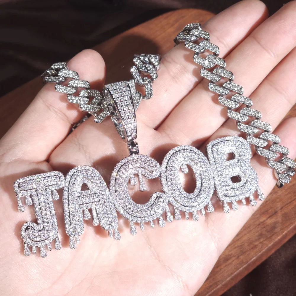 ICE CHARMI Custom Drop Water Letter Iced Out Bling CZ Stones Personalized Pendant Niche Necklace Luxury Jewelry Hiphop