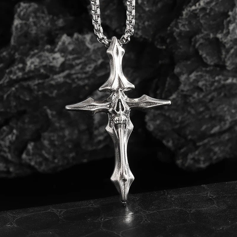 Retro Skull Cross Pendant Necklace — Stainless Steel