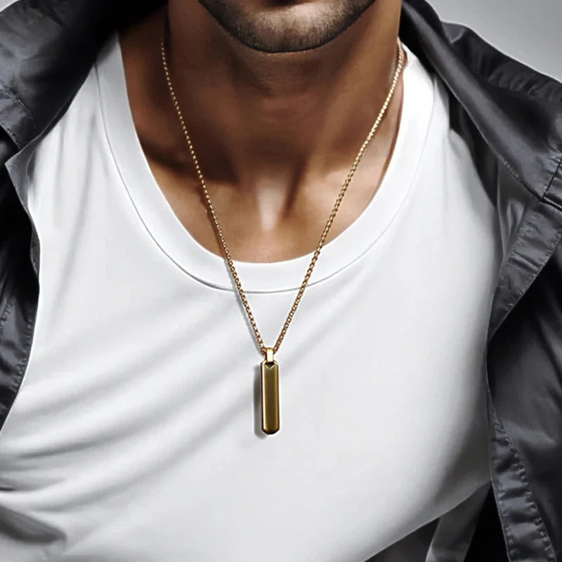 Square Bar Pendant Necklace — Stainless Steel