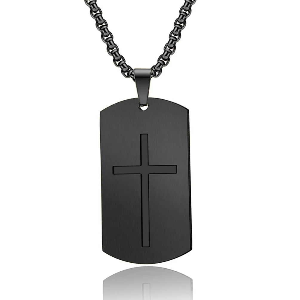 Cross Bible Tag Pendant — Stainless Steel