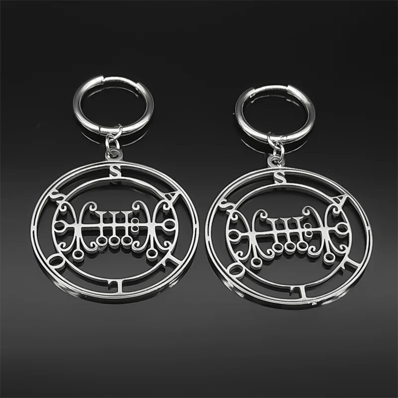 Baphomet Steel Earrings Seal Sallos Hoop Hollow