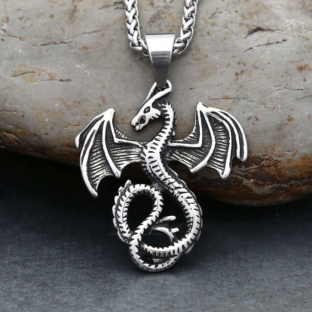 Flying Dragon Steel Pendant Punk Vintage Pterosaur