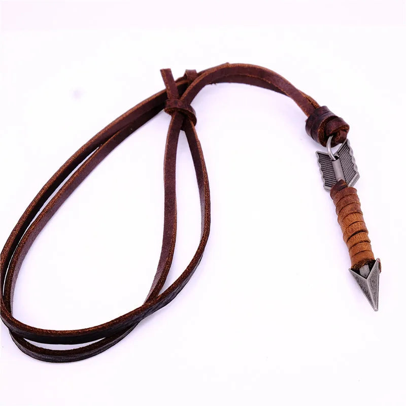 Man Vintage Leather Arrow Pendant Necklace Rope Body Choker Chain Necklaces Men&Women Punk Jewlery Accessories