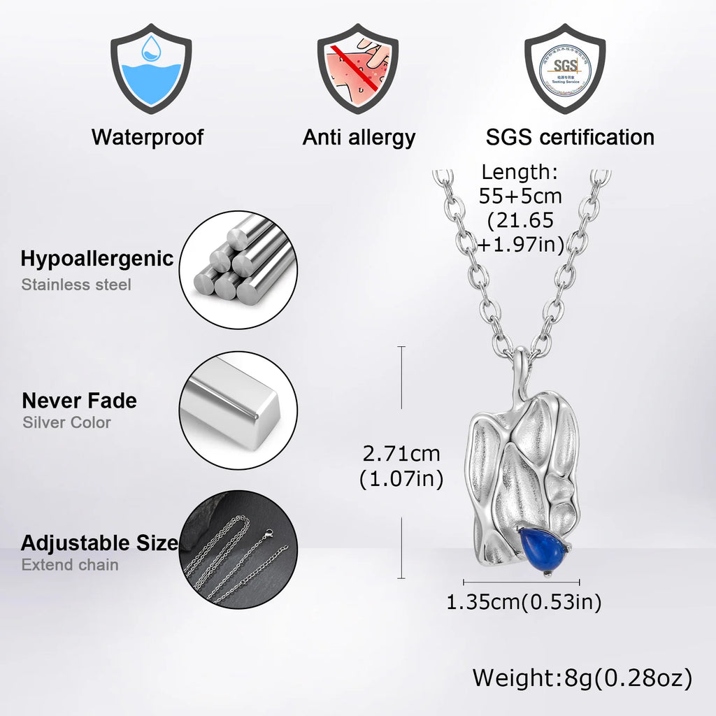 Blue Stone Square Pendant Necklace — Stainless Steel