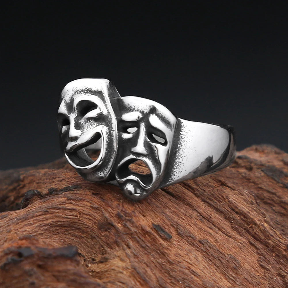 Steel Ring Vintage 316L Stainlesss Cry Smile