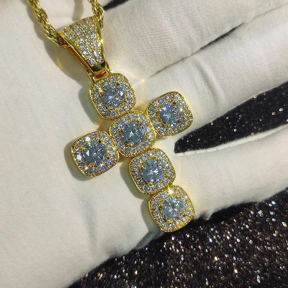 Iced Out Tennis Cross Pendant Necklace