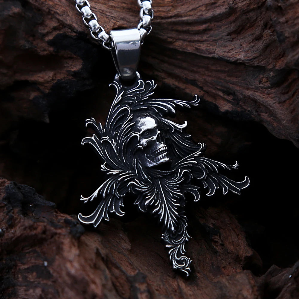 Gothic Death Skull Pendant — Stainless
