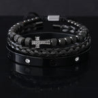 Luxury Stainless Steel Beads Cross Charms Man Bracelet CZ Bangles Women Jewelry Set Gift