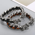 Punk Rocker Dragon Head Bracelet Man Braided Genuine Leather & 316l Stainless Steel Men's Wrist Strap Bracelets Handles
