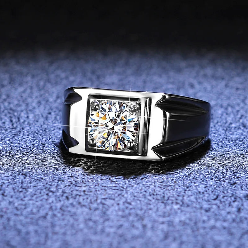 Classic Six-Prong Ring Men's 1ct Moissanite PT950 Platinum - 1ct moissanite, 6-prong design, understated luxury jewelry