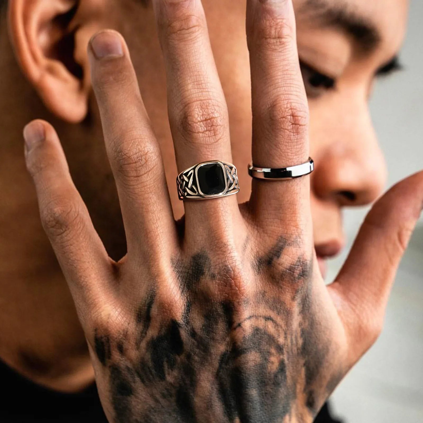 Viking Rune Signet Ring — Black