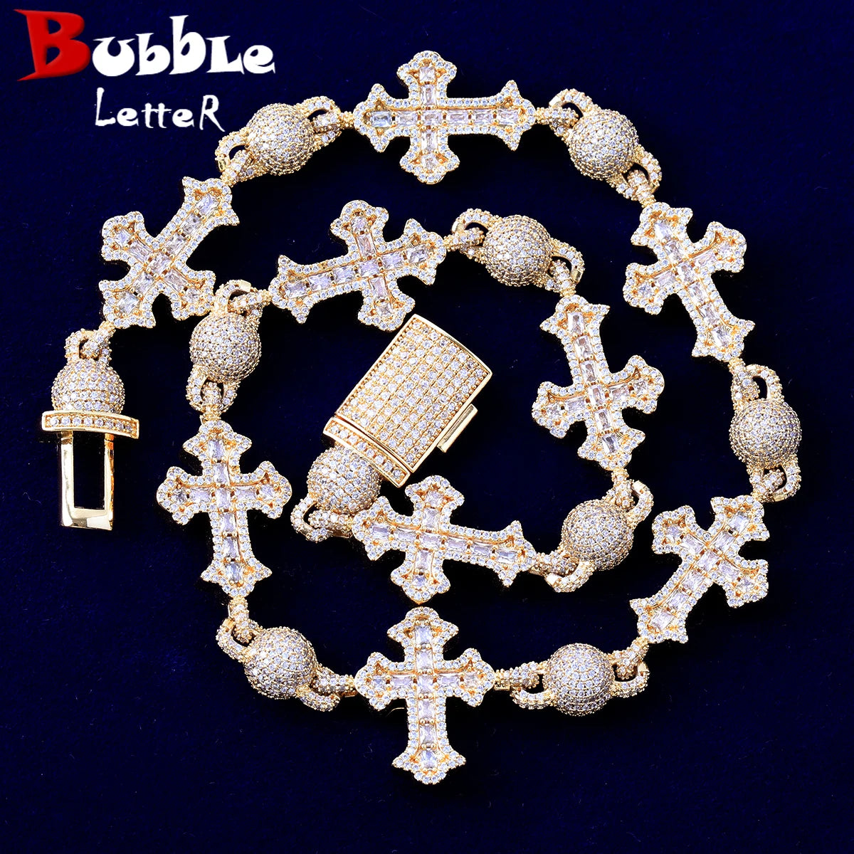 Bubble Letter Iced Out Ball Infinity Cross Necklace for Men Real Gold Plated Bling Cubic Zirconia Hip Hop Jewelry