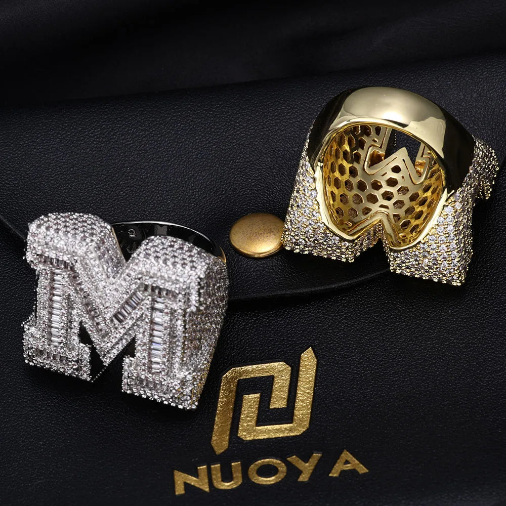 Iced Out M Letter Ring Stainless Steel Statement