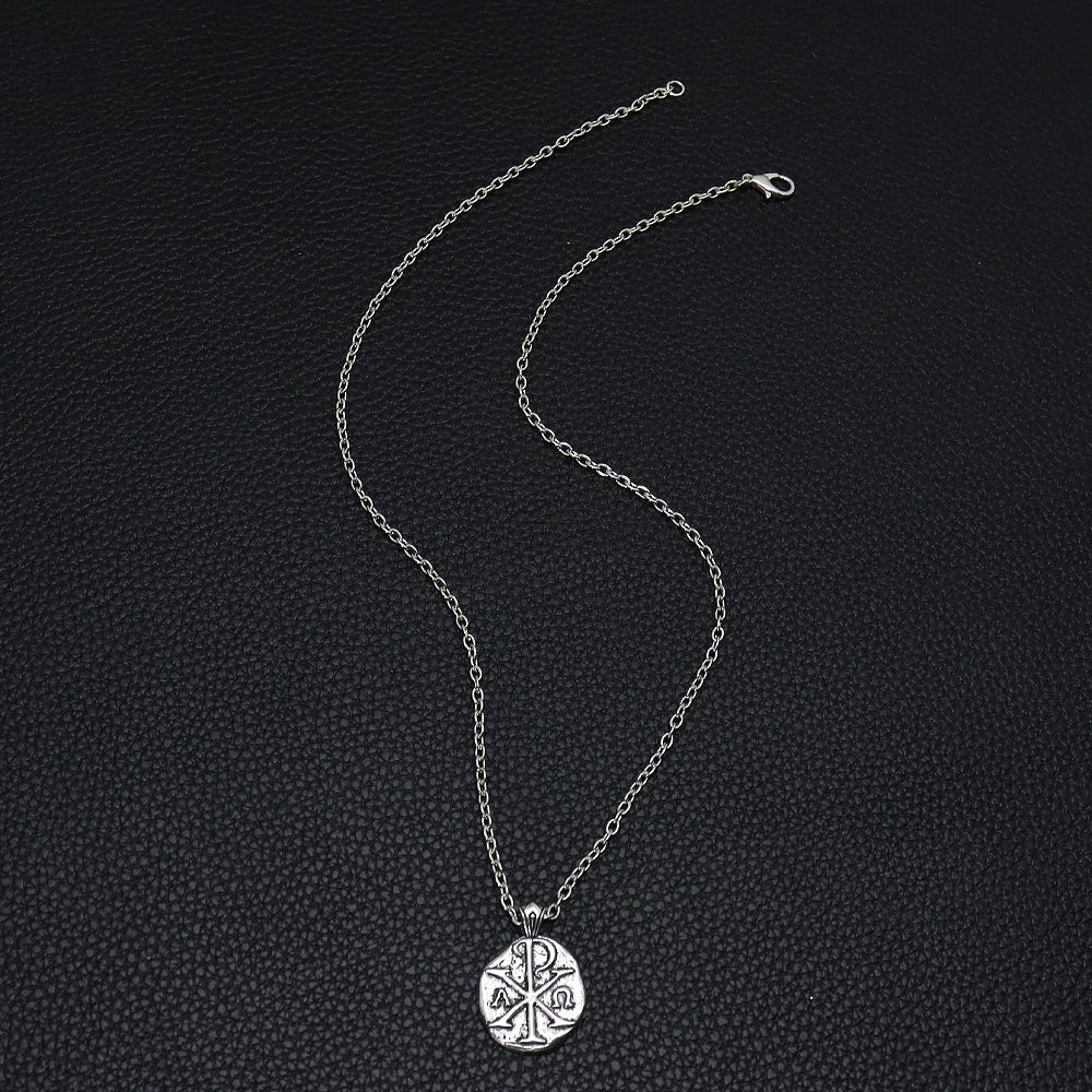 Chi-Rho Alpha Omega Pendant Necklace — Zinc Alloy