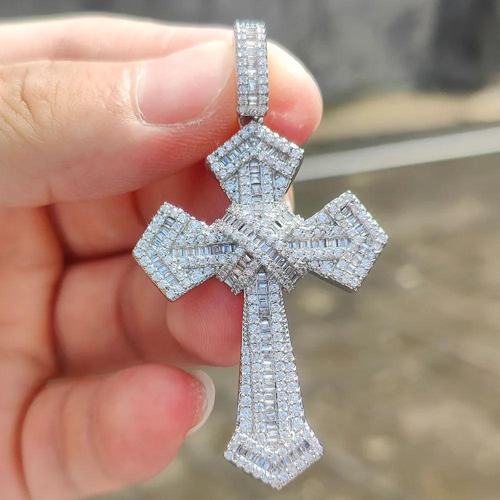 Iced Out Cross Pendant Baguette CZ Jesus