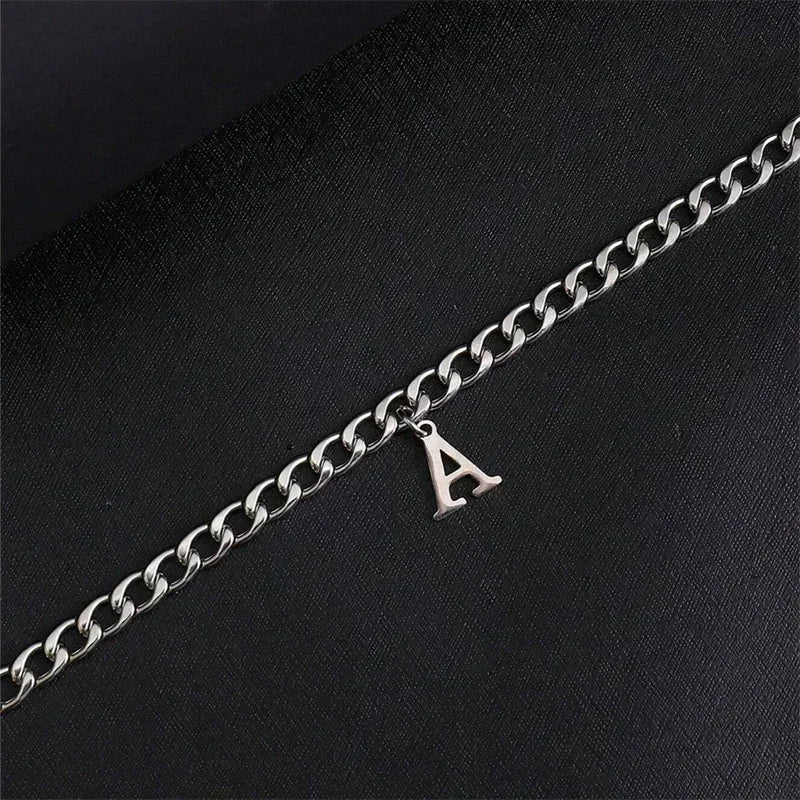 A-Z Initial Letter Cuban Chain Bracelet — Stainless Steel