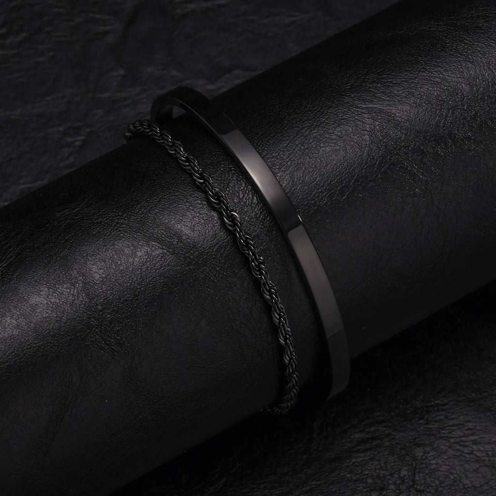 Cuff Bangle Bracelet Set — Stainless Steel