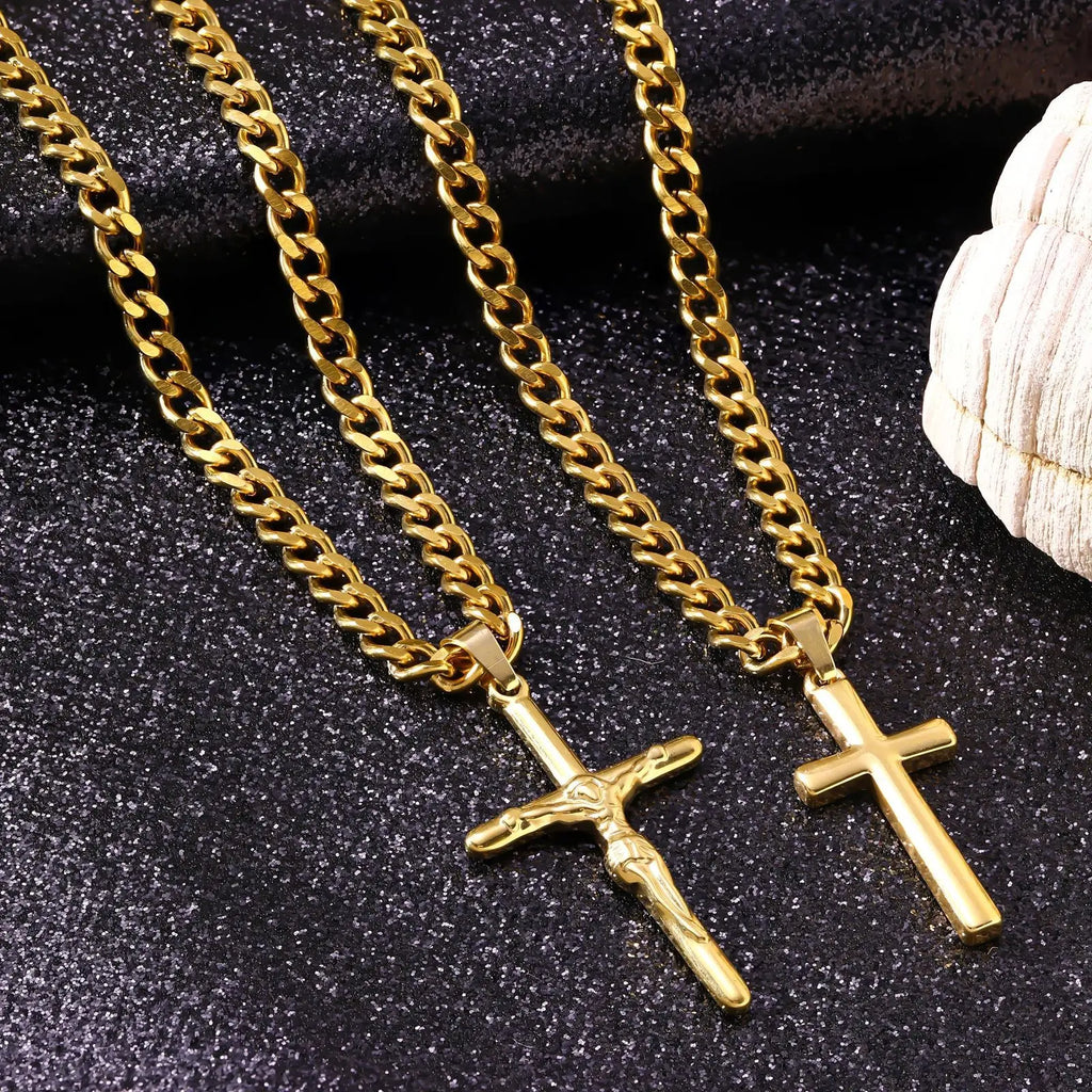 Luxury 24K 9999 Pure Gold real gold Cross Men Women Necklace Hip Hop Street Style Punk Vintage Pendant