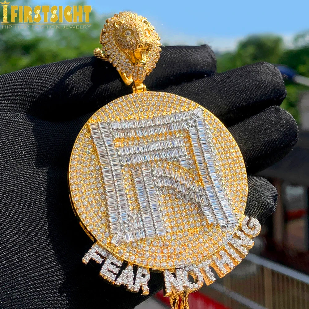 Iced Out Fear Nothing Lion Pendant — Two-Tone