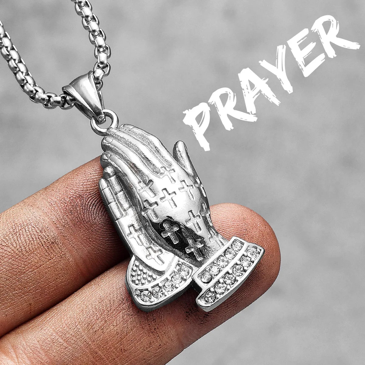 Praying Hands Cross Pendant — Stainless Steel