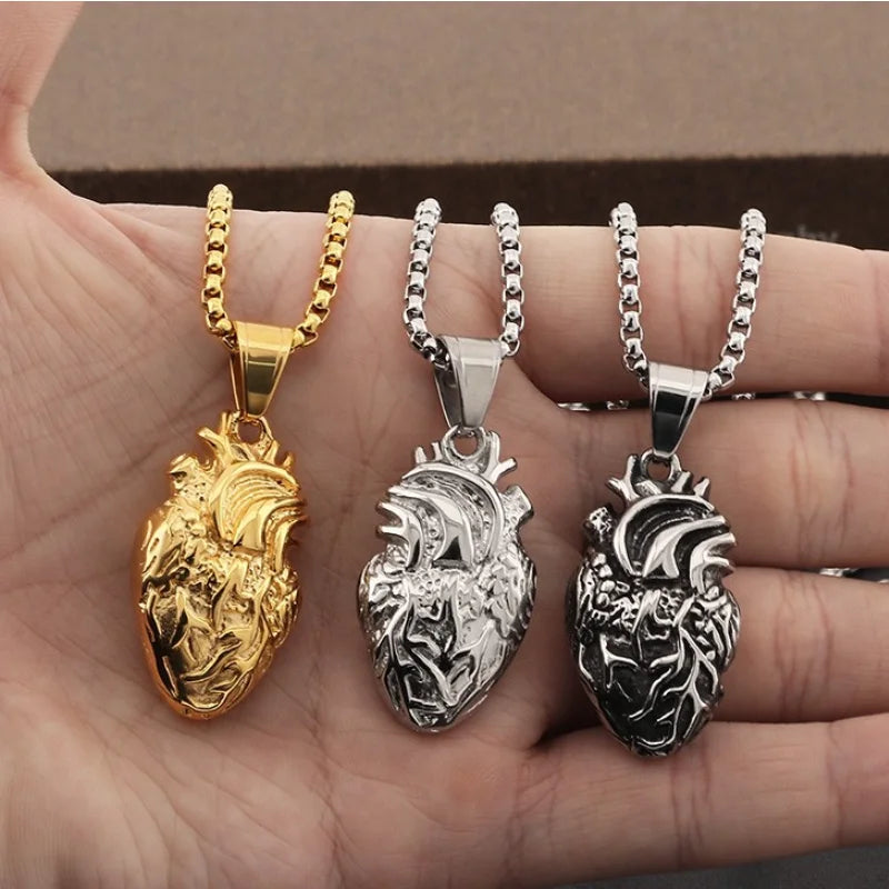 Personality Punk Quality Titanium Steel Anatomical Heart Pendant Necklace for Men Creative Jewelry