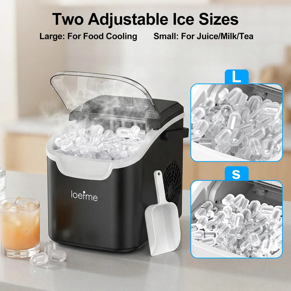 LOEFME 12kg/24h Portable Mini Ice Maker Machine 6 Mins/8pcs 2 Sizes Ice Cubes Home Desktop Ice Maker with Scoop and Ice