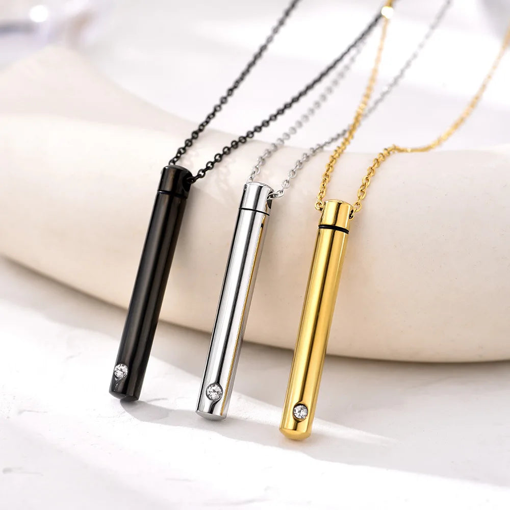 Cylinder Memorial Urn Pendant — Stainless Steel