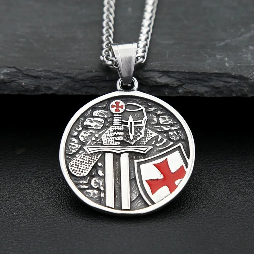 Vintage Armor Shield Knight Templar Cross Pendant Necklace For Men Stainless Steel Fashion Punk Amulet Jewelry Gift