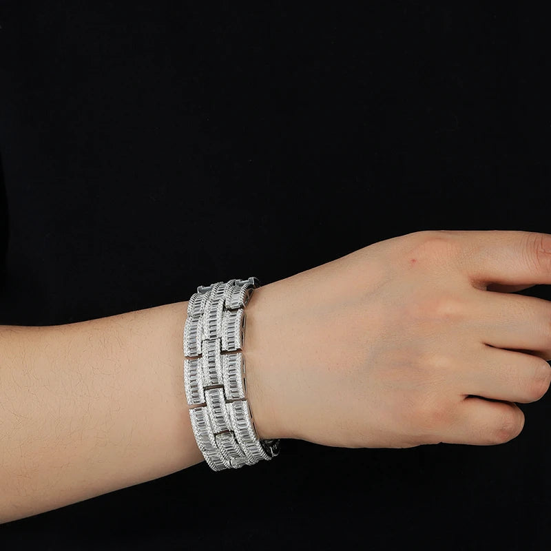 25mm Wide Iced Out Link Chain Bracelet