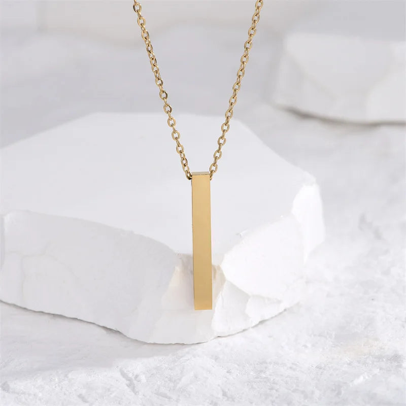 Simple Fashion 3D Vertical Bar Necklaces for Men Minimalist Stainless Steel Geometric Pendant Chain Male Collar Jewelry