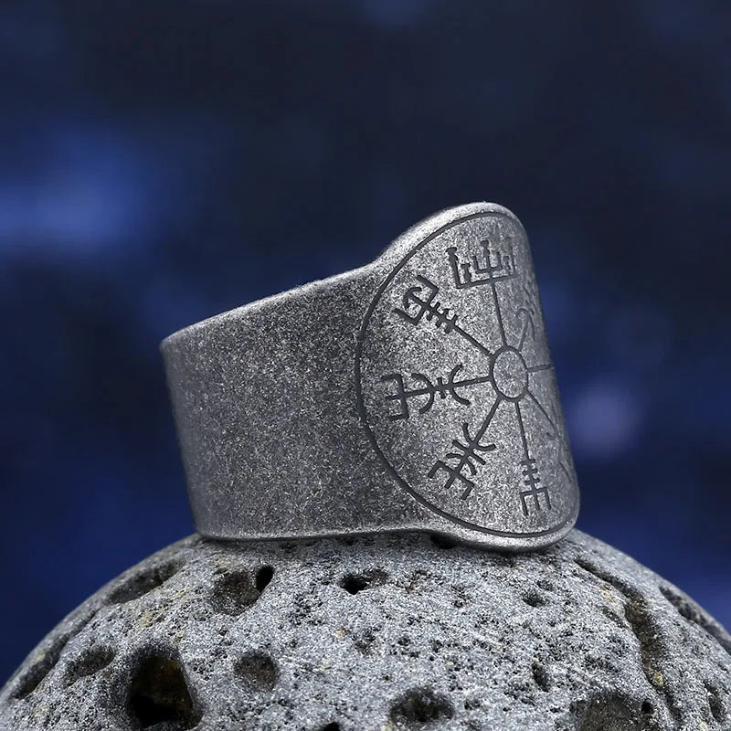 Viking Odin Compass Vegvisir Ring for Men — 316L Stainless Steel