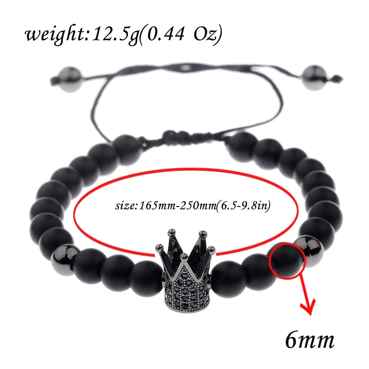 DOUVEI 6mm Pave Zircon Crown Weaving Bracelet Charm Men Black Matte Bracelets For Women Dropshipping ABL007