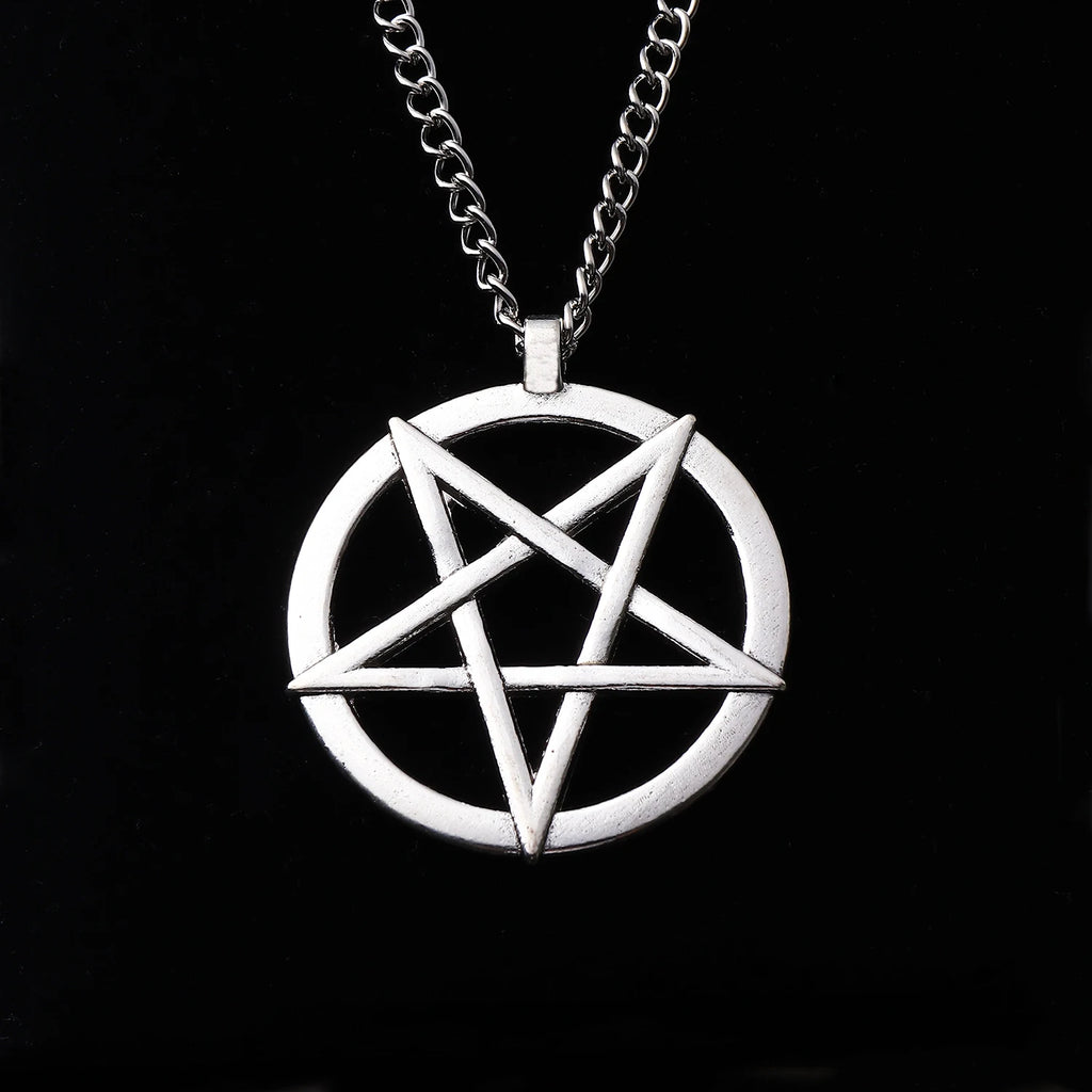 Large Pentacle Pentagram Round Star Of David Pendant Necklace Adjustable Length Long Jewelry Choker Link Chain Lagenlook 34"
