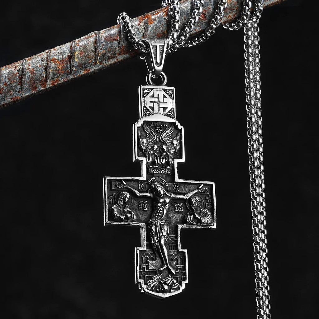 Retro Jesus Cross Pendant — Stainless Steel