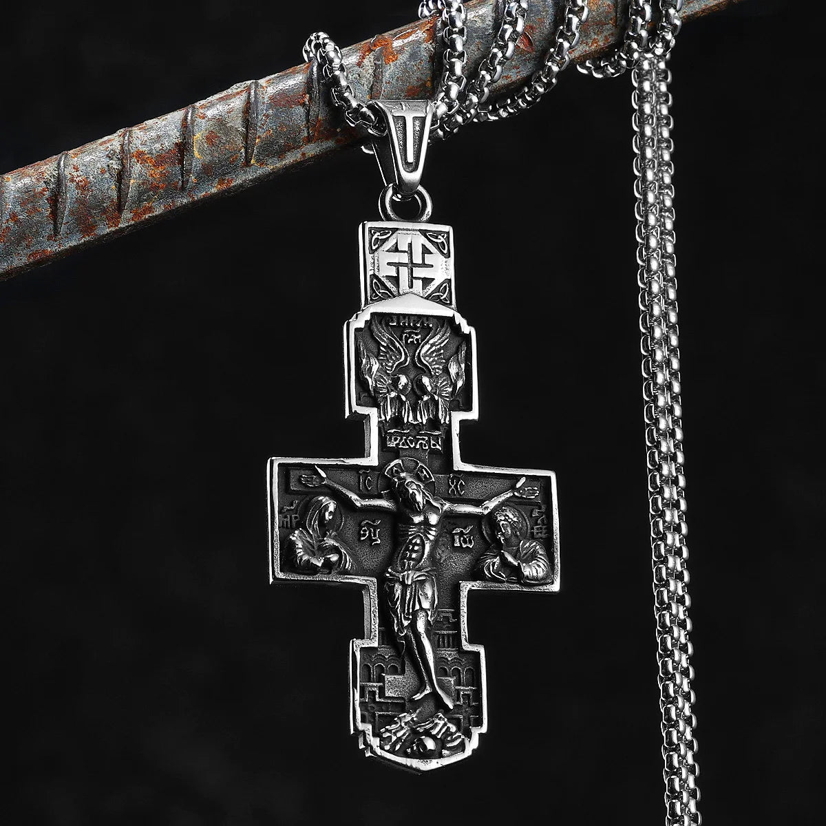 Retro Jesus Cross Pendant — Stainless Steel