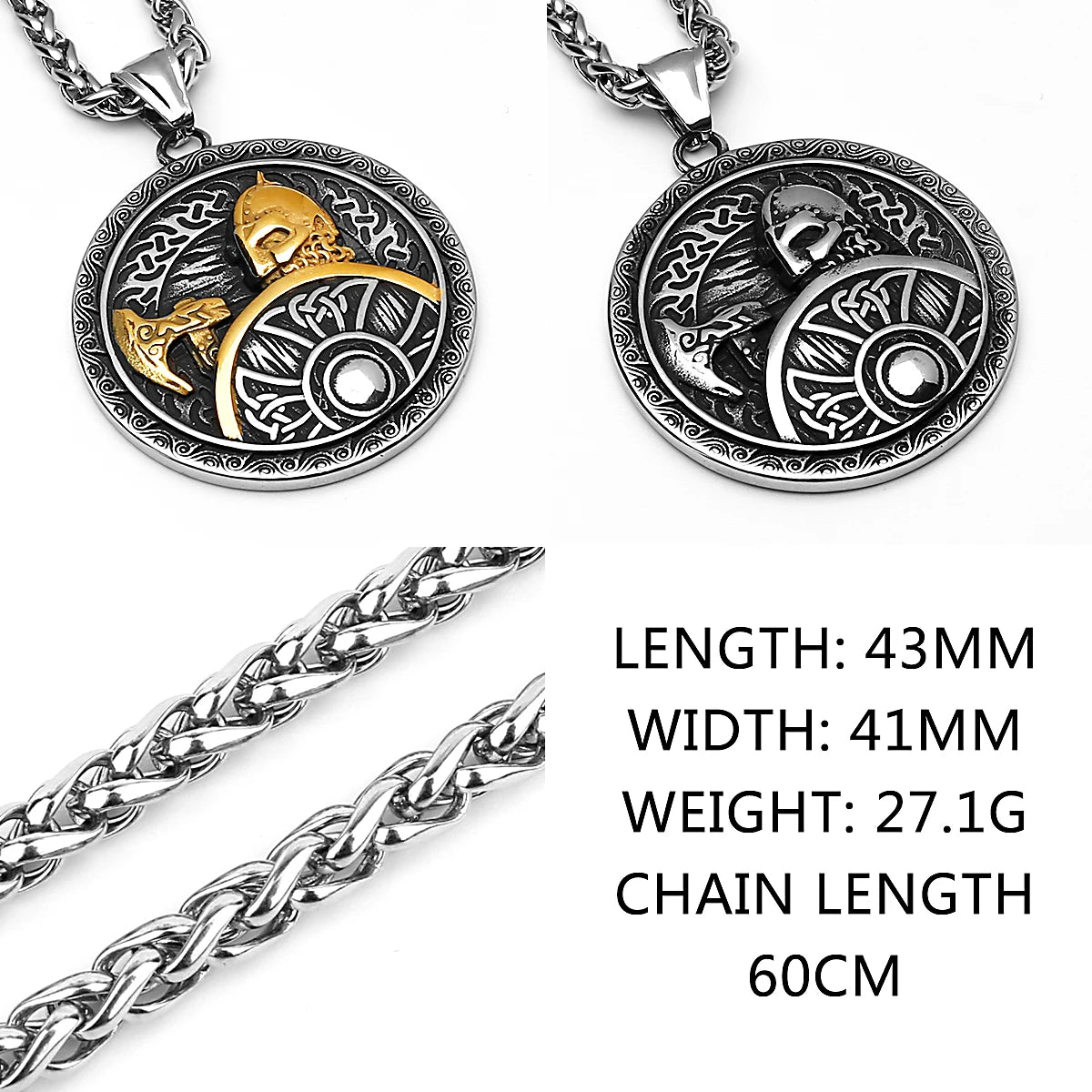 Nordic Viking Odin Warrior Axe Shield Retro Pop Pendant Necklace Stainless Steel Amulet Necklace Men's Gift Jewelry Wholesale