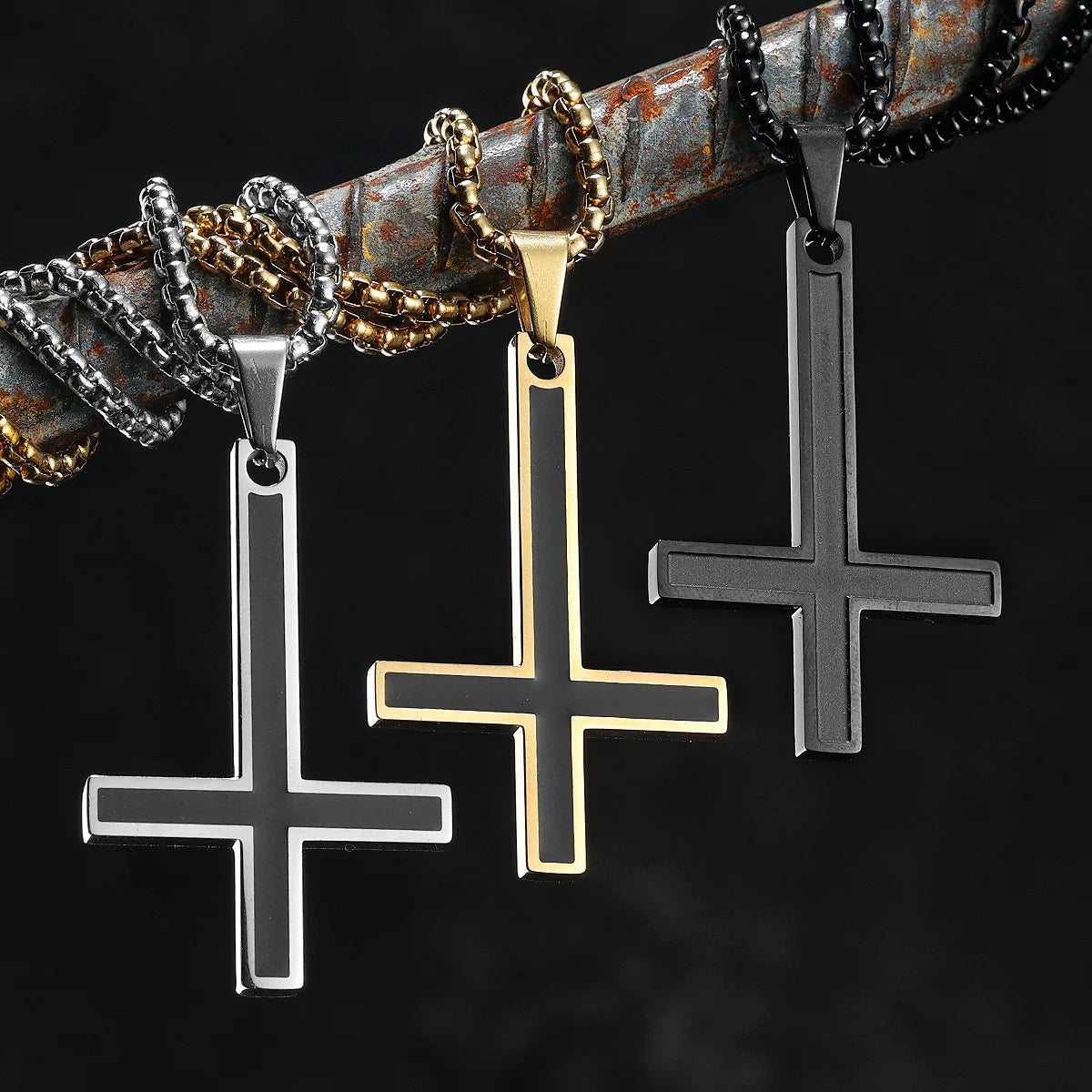 Inverted Cross Pendant — Stainless Steel