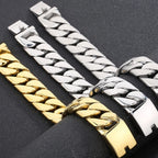 20MM Curb Cuban Chain Men Bracelet for Man Polished Brushed Waterproof Gold Color Stainless Steel Wristbands New In