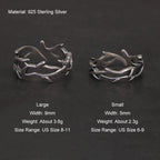925 Sterling Silver Gothic Thorn Couple Rings for Women Men Punk Retro Cool Spiky Finger Ring Adjustable Hip-hop Y2k