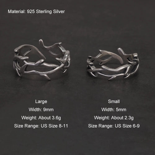 925 Sterling Silver Gothic Thorn Spike Ring