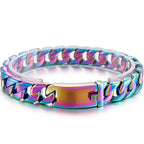 316l Stainless Steel Cuban Chain Men's Necklaces Bracelet for Man Blue Rainbow Nickel-Free Hypoallergenic Jewelry Gift