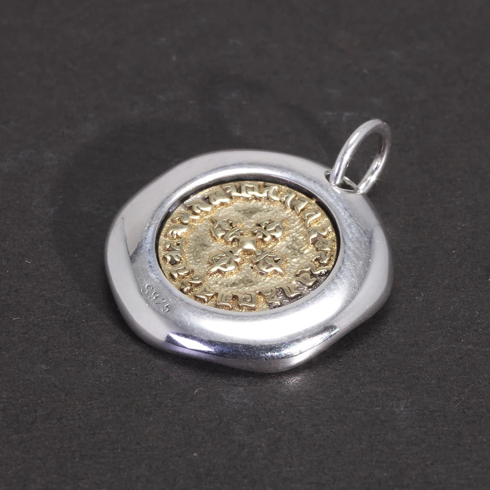 Real Pure 925 Sterling Silver Vajra Pestle Pendant Necklace for Men and Women Round Shape Gold Vermeil Amulet Jewelry