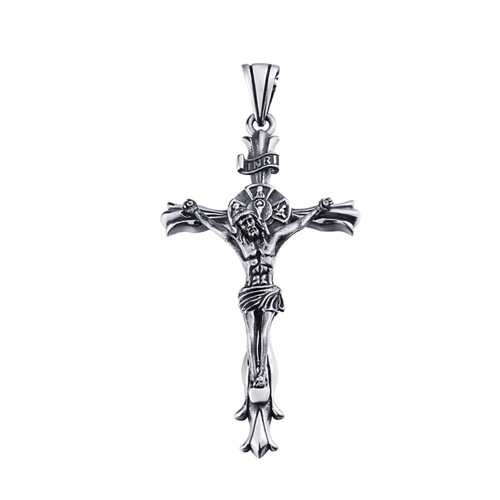 New Vintage Jesus Cross Pendant Necklace For Men Stainless Steel Punk Cross Religious Necklaces Fashion Amulet Jewelry