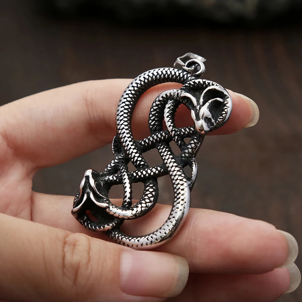 Vintage Norse Loki Double Dragon Gothic Ouroboros Pendant Necklace Stainless Steel Viking Amulet Male Jewlery Gifts