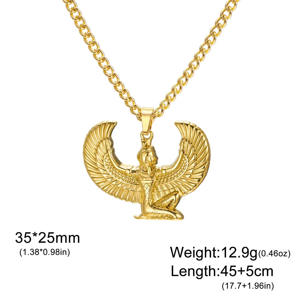 Feather God Egypt Anka Eagle Wings Stainless Steel Necklace Men and Women Talisman Gift