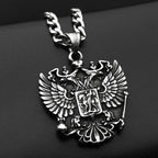 Russian Double-Headed Eagle National Emblem Symbol Pendant Necklace for Women Men Silver Color Stainless Steel Chain Jewelry