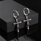 Classic Texture Cross Pendant Earrings for Men, Stainless Steel Jesus Drop Dangle Earrings, Unique Religious Ear Jewelry Gifts