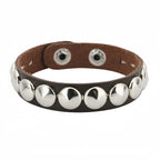 Gothic Round Rivet Leather Cuff Bracelet — Adjustable Bangle
