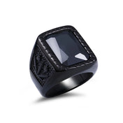 Black Red Stone Square Ring — Stainless Steel Band